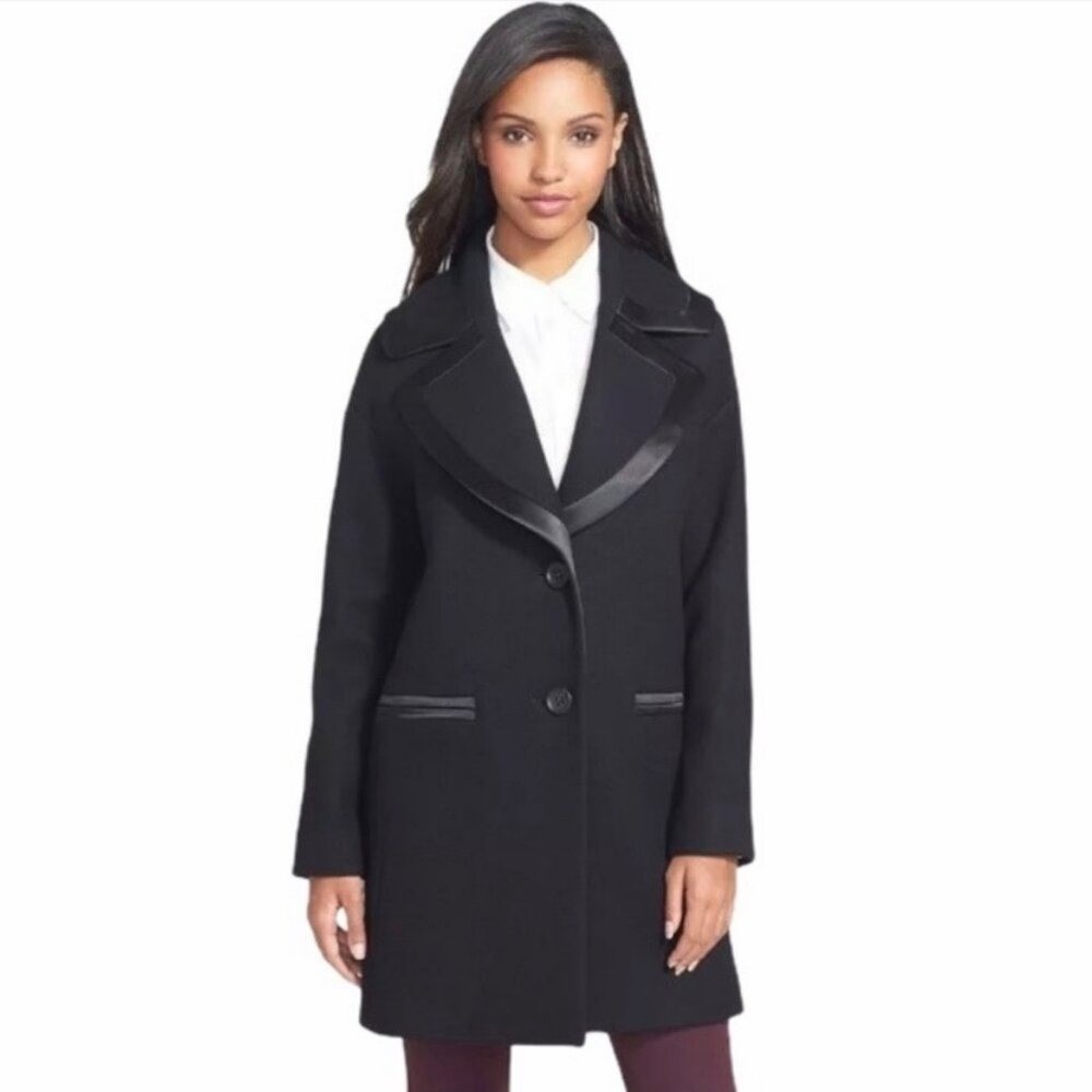 Vera Wang Wool Cashmere Blend Satin Trim Coat Size XS Classy Business Casual